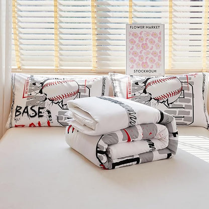 Baseball Bedding Full,Sports Comforter Set for Boys,Teen Boy Bedding Sets, Boys Baseball Comforter Set with 2 Pillowcases