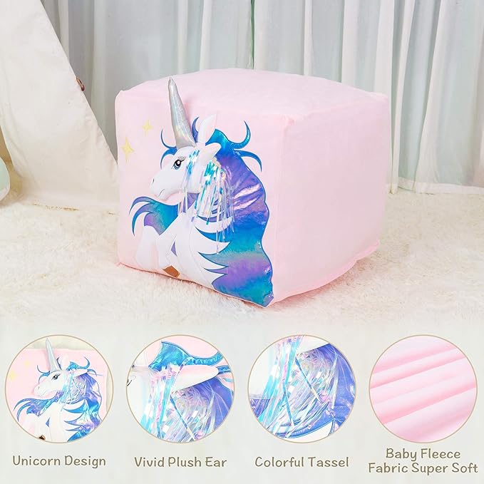 Kids Unicorn Bean Bag Chairs for Organizing Stuffed Animals, Girls Room Decorations Chair, Velvet Fabric Super Soft Large Size Cover Only