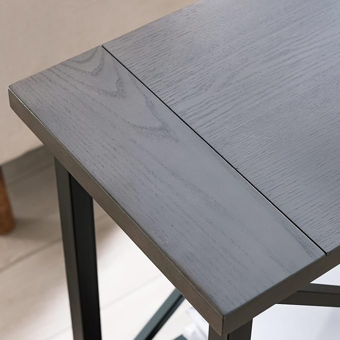 Leick Home Chisel & Forge Narrow Side Recliner Table with Shelf, Smoke Gray and Matte Black, 12" W