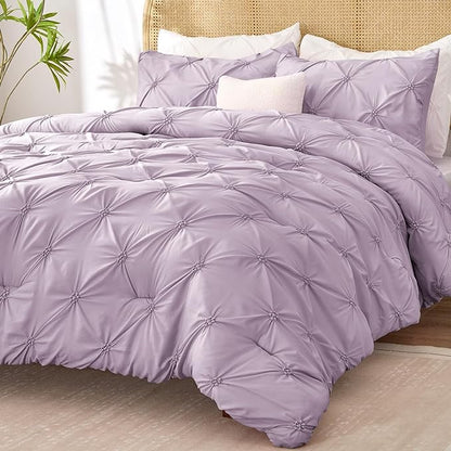 BEDELITE Light Purple King Size Comforter Set - 3 Pieces Boho Pintuck Bedding Comforter Sets, Lightweight Soft & Warm King Bedding Set with 2 Pillowcases for All Season