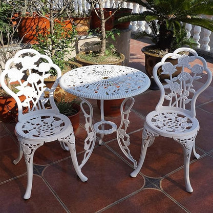 KAILI Outdoor Furniture Bistro Set with Rose Pattern 1 Table 2 Chairs for Garden Patio Porch (Rose-White)