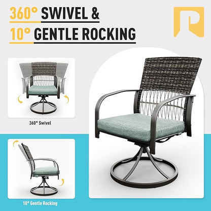 Pamapic 7 Piece Patio Dining Set for 6,Wicker Outdoor Furniture Set for Backyard Garden Deck Poolside with Iron Slats Table Top,6 Cushions Swivel Rocker Chairs,Removable Cushions(Green)