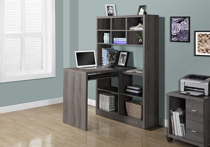 Monarch Specialties I Storage-Bookcase Left Or Right Set Up-Corner Desk with Multiple Adjustable Shelves, 60"L, Dark Taupe