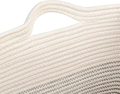 Hampers for Bins Large Blanket Basket,Storage Basket Rectangle Woven Baskets for Storage, Nursery Cotton Rope Basket Living Room, Toy Basket For Organizing, With Handle Dirty Clothes Basket