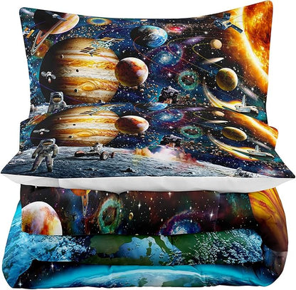 Tailor Shop Universe Galaxy Comforter Set for Girls Boys Kids Galaxy The Planet The Earth Astronaut Stars Outer Space Bedding Set Twin Size with 1 Comforter 1 Pillowcase