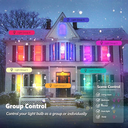 Smart Light Bulbs 4Pack, WiFi & Bluetooth 5.0, App Control, Color Changing LED Bulb, A19 E26 800LM Dimmable RGB Lights, 2700~6500K, Smart Home Lighting Works with Alexa Google Assistant
