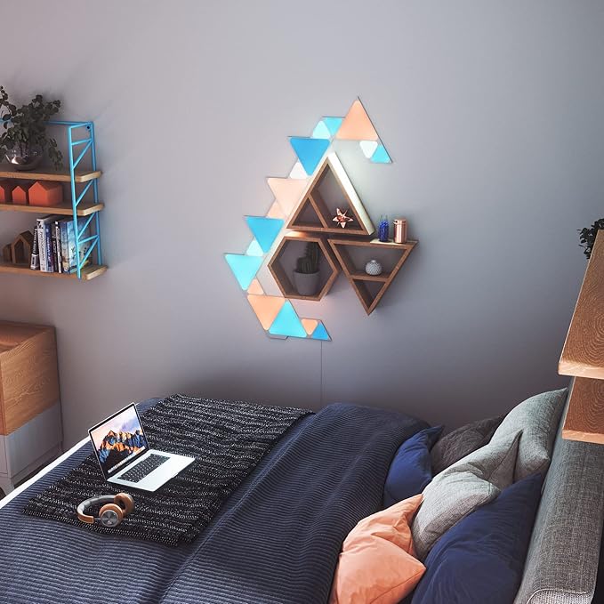 Nanoleaf Shapes Triangles and Mini Triangles WiFi and Thread Smart RGBW LED Dimmable Gaming and Home Decor Wall Lights Smarter Kit (17 Pack)