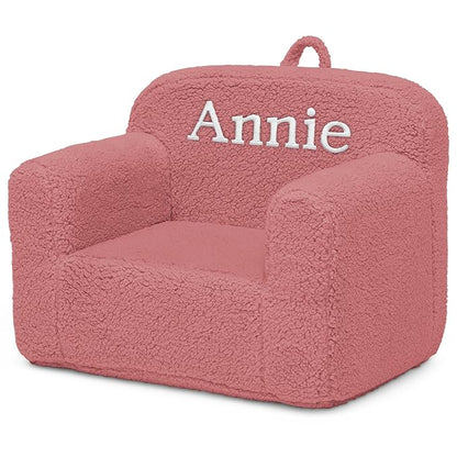 Delta Children Personalized Sherpa Cozee Chair - Customize with Name – Foam Kids Chair for Ages 18 Months and Up, Rose