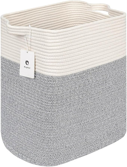 Large Cotton Tall Rectangle Small Laundry hamper Dog Toy Storage Baskets Woven Basket Bins Foldable Medium With Handle Toys and Fabric Storing Storage Silver Gray 2 Pack