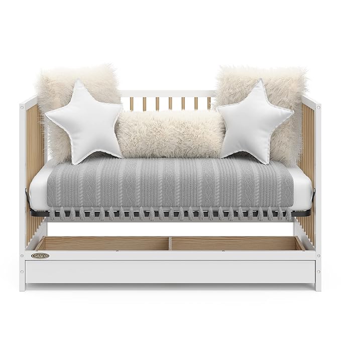 Graco Teddi 5-in-1 Convertible Crib with Drawer (White with Driftwood) – GREENGUARD Gold Certified, Crib with Drawer Combo, Full-Size Nursery Storage Drawer, Converts to Toddler Bed