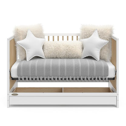 Graco Teddi 5-in-1 Convertible Crib with Drawer (White with Driftwood) – GREENGUARD Gold Certified, Crib with Drawer Combo, Full-Size Nursery Storage Drawer, Converts to Toddler Bed