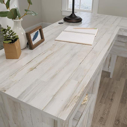 Sauder Dakota Pass L-Desk, L: 59.09" x W: 59.72" x H: 30.00", White Off-White