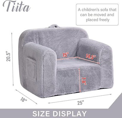 Tiita Kids Sofa, Children Couch with Carrying Handle & Side Pockets, Kids Foam Chair, Toddler Armrest Chair, Lightweight Children Sofa Chair, Kids Read Sofa for Girl or Boy (Grey)
