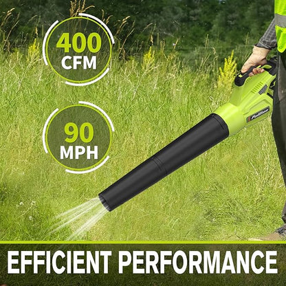 Leaf Blower 20V Leaf Blower Cordless with 4.0Ah Battery and Charger, High Power 400 CFM Electric Leaf Blower, Lightweight Handheld Cordless Blower for Lawn Care Yard Patio Garden Leaves Snow (Green)