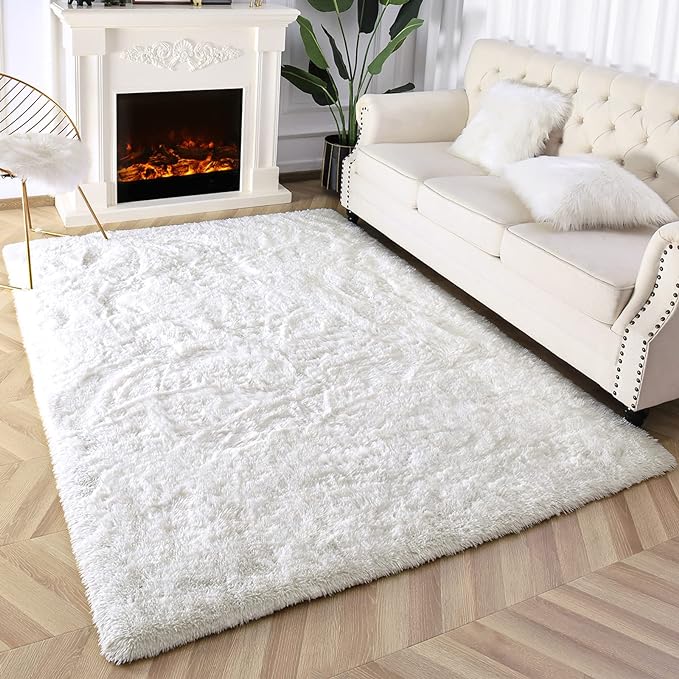 Super Soft Fluffy Shaggy Rugs 3x5 Feet for Living Room Bedroom, Fuzzy Plush Area Rugs for Girls Kids Room Nursery Home Decor, Furry Dorm Rug Cute Non-Slip Indoor Floor Carpet, Cream White
