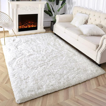 Super Soft Fluffy Shaggy Rugs 3x5 Feet for Living Room Bedroom, Fuzzy Plush Area Rugs for Girls Kids Room Nursery Home Decor, Furry Dorm Rug Cute Non-Slip Indoor Floor Carpet, Cream White