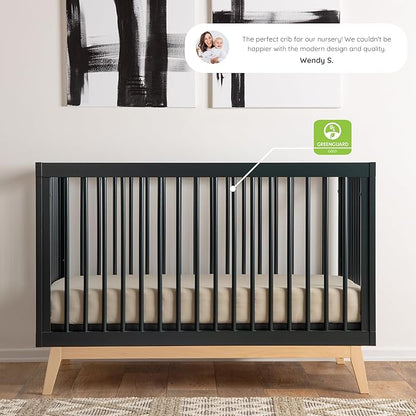 dadada Baby Soho 3-in-1 Convertible Crib to Toddler Bed – Wooden Crib Made in Italy, GREENGUARD Gold Certified Small Baby Crib – Baby-Safe Finish, Modern Design (Black/Natural)