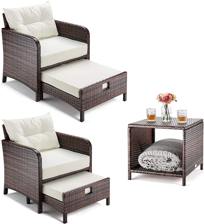 Pamapic 5 Pieces Wicker Patio Furniture Set Outdoor Patio Chairs with Ottomans Conversation Furniture with coffetable for Poorside Garden Balcony(Beige)