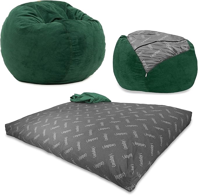 CordaRoy's Chenille Bean Bag - Convertible Bean Bag Chair & Bed - Machine-Washable Chenille Fabric Cover - for Basement, Living Room, Game Room, Dorm & More - Queen Size - Rainforest