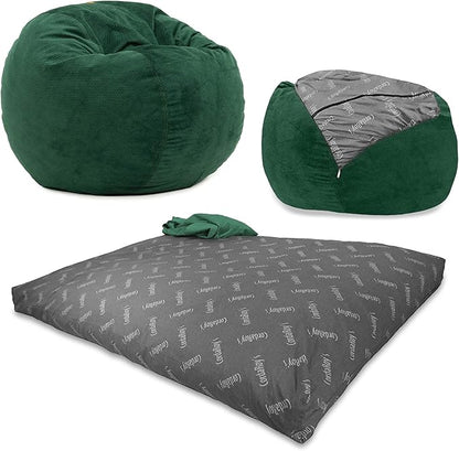 CordaRoy's Chenille Bean Bag - Convertible Bean Bag Chair & Bed - Machine-Washable Chenille Fabric Cover - for Basement, Living Room, Game Room, Dorm & More - Queen Size - Rainforest