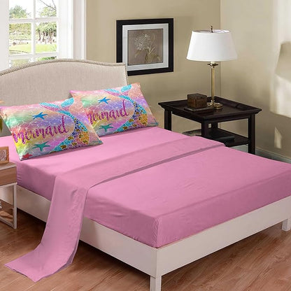 NINENINE Mermaid Bedding Sets 5PCS Twin Size Comforter Sets for Girls, Glitter Bedding Set Toddler Comforter Sets for Girls (1Comforter, 1Flat Sheet, 1Fitted Sheet, 2Pillowcases)
