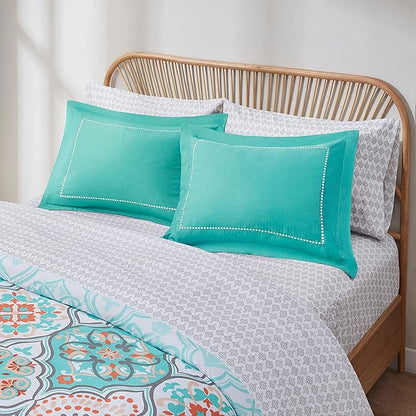 Degrees of Comfort Boho Bed in a Bag Queen Size, Lattice 8 Piece Complete Comforter Set with Sheet for Teenage Girl, Microfiber Teal Bedding Set with Side Pockets, Matching Decorative Pillow, Aqua
