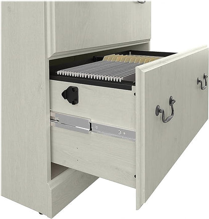 Bush Furniture Saratoga 2 Drawer Lateral File Cabinet in Harvest Cherry, Document Storage Chest for Home Office, Linen White Oak