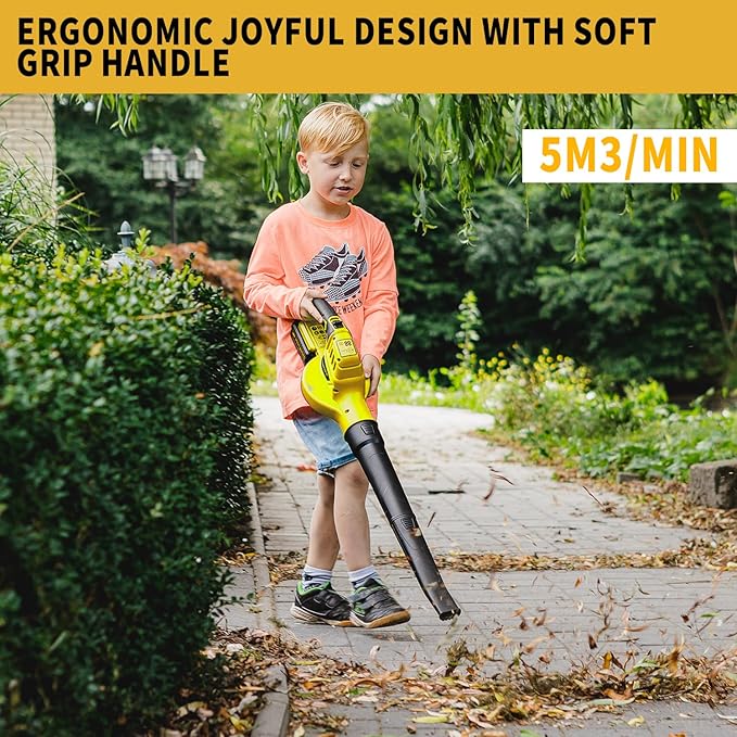 20V Cordless Leaf Blower with Battery Fast Charger Leaf Blower Sweeper (yellow 3.0A)