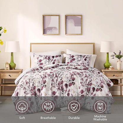 Codi Floral Queen Comforter Set for Womens, Spring Lavender Bedding Sets with Soft Seersucker 3pcs - 1 Flower Comforters and 2 Pillows Case, Lilac Purple