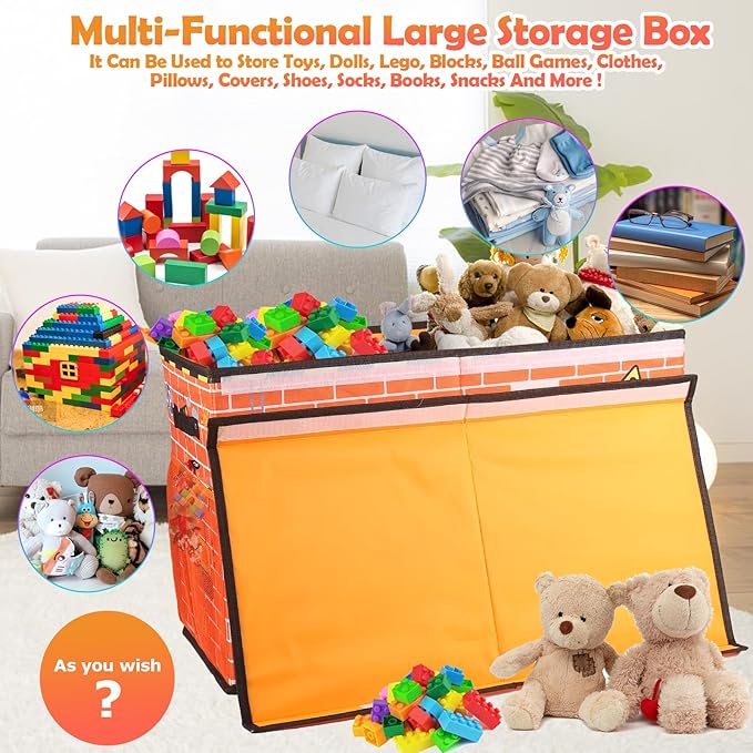 Large Toy Box Chest, Collapsible Sturdy Toy Storage Organizer for Kids, Boys, Girls, 25"x13"x16" Toy Chest Storage Bins with Lids Toy Bins Baskets Boxes for Living Room, Playroom, Nursery, Orange