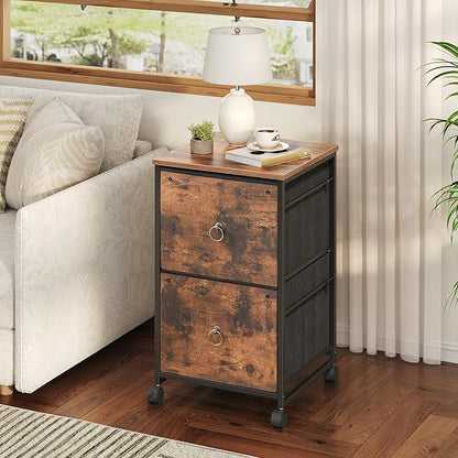HOOBRO 2 Drawer Mobile File Cabinet, Rolling Printer Stand, Vertical Filing Cabinet, Office Cabinet, Filing Cabinet for Home Office, A4/Letter Size, Nonwovens Drawer, Rustic Brown BF20WJ01