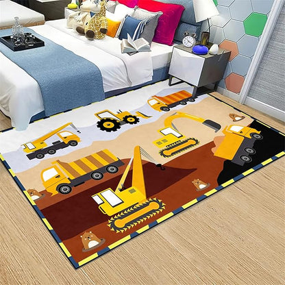 Construction Rugs for Boys Room Car Rug for Boys Room Car Rug Play Mat Kids Rugs for Playroom Car Play Mat Car Rugs for Kids Construction Decor for Boys Room 5'×7'