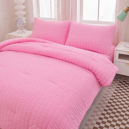 Pink Comforter Sets Queen Size, Pink Bedding Sets,Bed in a Bag Comforter 5 Pieces-Soft Lightweight Microfiber Bed Set for All Season…