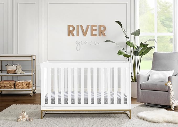 Delta Children Jade 4-in-1 Convertible Crib - Greenguard Gold Certified, Bianca White/Bronze