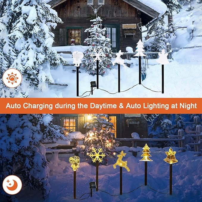 BRIGHTDECK Solar Christmas Pathway Lights Outdoor Decorations, Landscape Lights Waterproof Led Garden Stake Lights for Walkway Yard Lawn Porch Holiday Decor 5-Pack