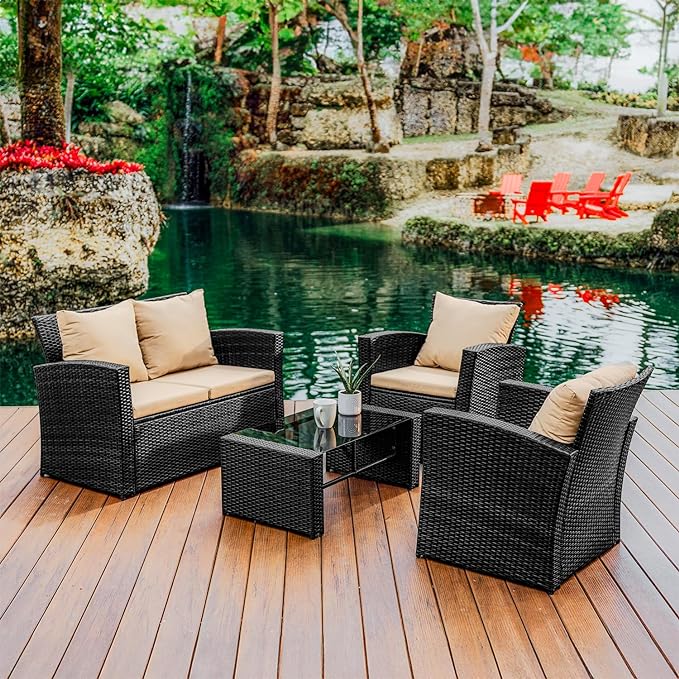 Nestl Wicker Outdoor Furniture Set - 4 Piece Patio Set (Grey/Beige)