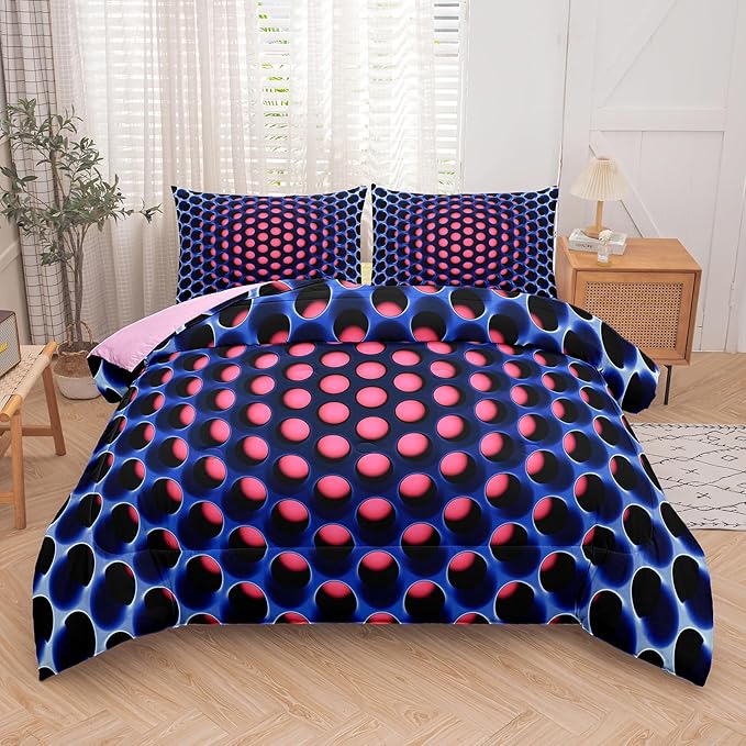 NINENINE Honeycomb Bedding Girls Comforter Set Twin Pink and Blue Bedding Geometric Stereoscopic Comforter Sets for Kids Geometrical Bed Set with 1 Comforter 1Pillowcase