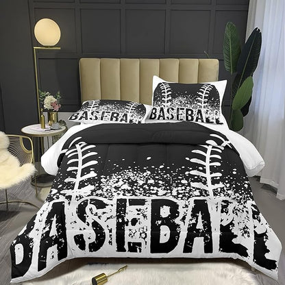 Bodhi Kids Comforter Twin,Boys Baseball Comforter Set,Teen Boy Bedding Set for Kids,Black and White Comforter Bedding Set with Pillowcases,Sports Baseball Bedding Set