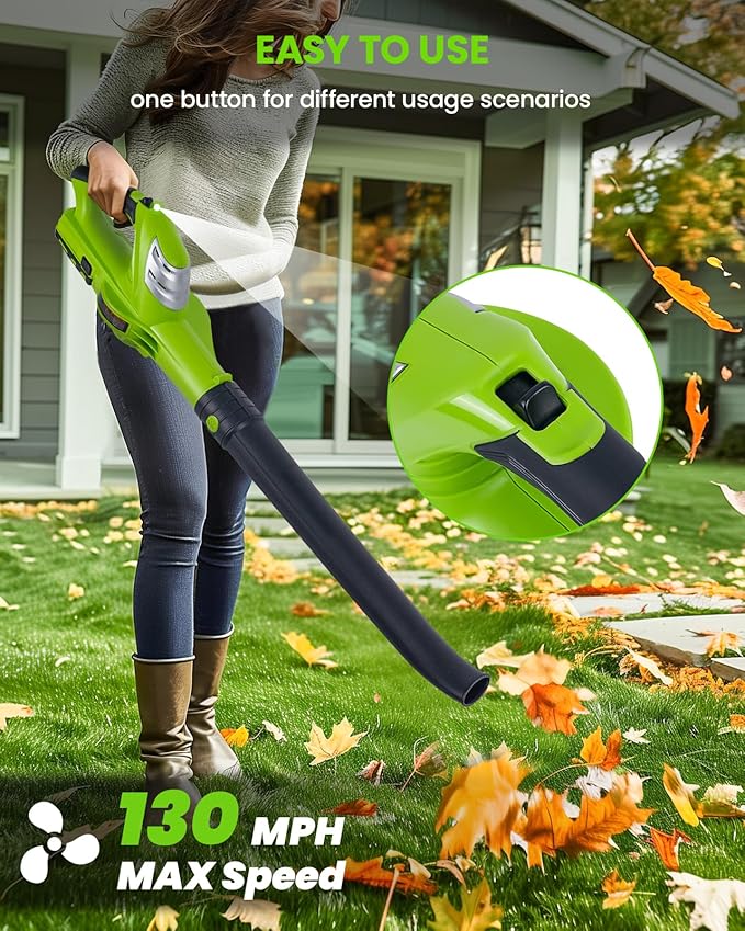 HARDELL Leaf Blower, 18V Small Leaf Blower Cordless with 2.0Ah Battery & Fast Charger, Lightweight Electric Leaf Blower for Lawn Care, Patio, Blowing Leaves, Green