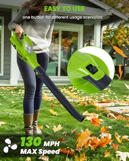 HARDELL Leaf Blower, 18V Small Leaf Blower Cordless with 2.0Ah Battery & Fast Charger, Lightweight Electric Leaf Blower for Lawn Care, Patio, Blowing Leaves, Green
