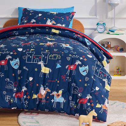 SLEEP ZONE Kids Twin Size Bedding Comforter Set 5 Pieces Breathable All Season Use for Boys (Knight‘s Tale, Twin)