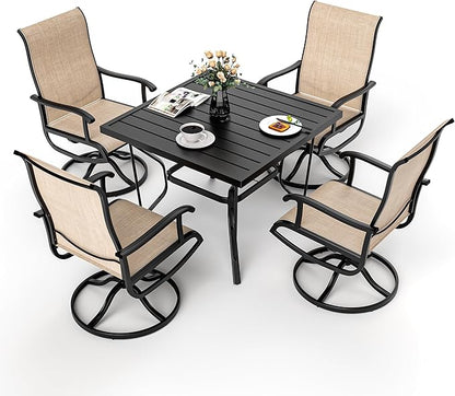 Pamapic 5 Pieces Patio Dining Set, All-Weather Outdoor Dining Set for Garden Backyard Poolside Deck,Outdoor Table and Chairs Set with 4 Textilene Swivel Chairs,Beige