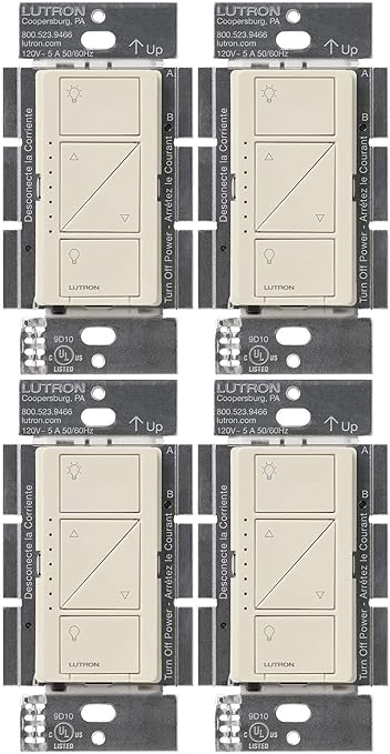 Lutron Caseta Original Smart Dimmer Switch (Lutron Smart Hub Required), for LED Lights, 150 Watt, Single-Pole/3-Way, No Neutral Required, PD-6WCL-LA 4-PACK, Light Almond, 4 Pack