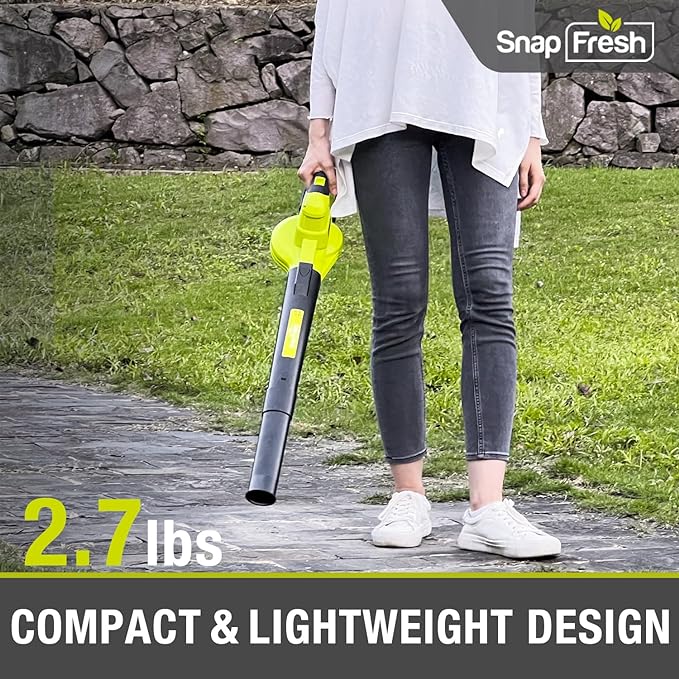SnapFresh Leaf Blower, 20V Cordless Leaf Blower with 2.0Ah Battery & Fast Charger, 2 Speed Mode, Lightweight Electric Leaf Blower for Lawn Care, Leaf Blower for Patio Yard Sidewalk…