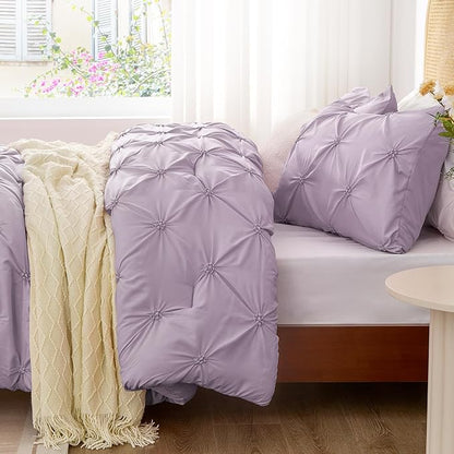 BEDELITE Light Purple King Size Comforter Set - 3 Pieces Boho Pintuck Bedding Comforter Sets, Lightweight Soft & Warm King Bedding Set with 2 Pillowcases for All Season