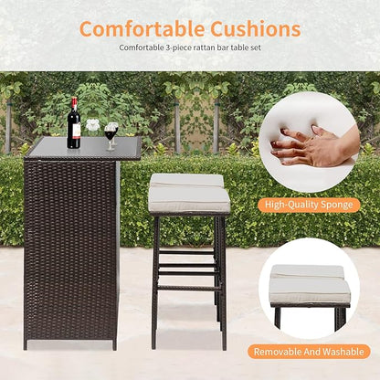 Wicker Patio Furniture 3 Piece Patio Set Chairs Wicker Outdoor Rattan Conversation Sets Bistro Set Coffee Table for Yard or Backyard