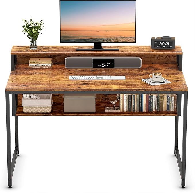 BANTI Computer Home Office Desk, 47" Small Desk Table with Storage Shelf and Bookshelf, Study Writing Table Modern Simple Style Space Saving Design, Black