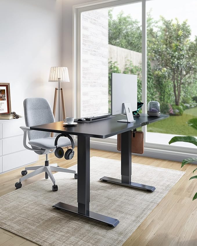 Marsail Electric Adjustable Standing Desk, 48x24 Inch, Sit-Stand Home Office Desk with Drawer, Black