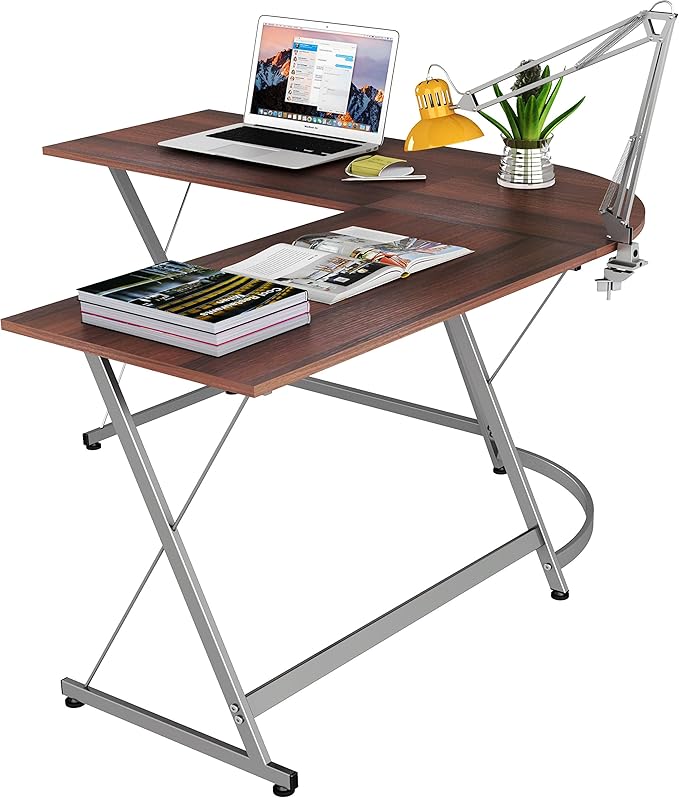 SHW L-Shaped Computer Gaming Desk, Walnut