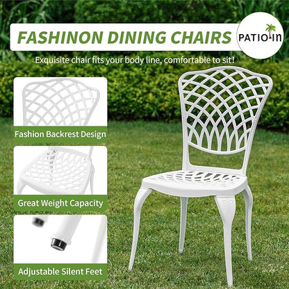 3 Piece Outdoor Bistro Set, Cast Aluminum Bistro Table and Chairs, Rust-Resistant Patio Furniture Set, White Bistro Set 3 Piece Outdoor for Garden, Backyard, Balcony